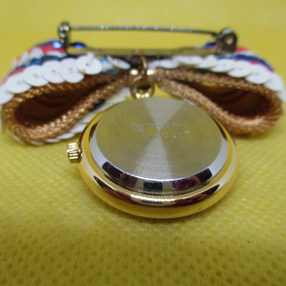 BONETTO Watch Red White Blue SEQUINS Gold Mesh Bow - Picture 7 of 7